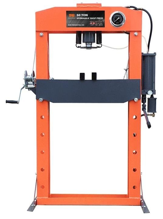 TMG-SP50 50 Ton Capacity Hydraulic Shop Press, Heavy Duty Pressing, Air and Manual Dual Operating, 125 PSI