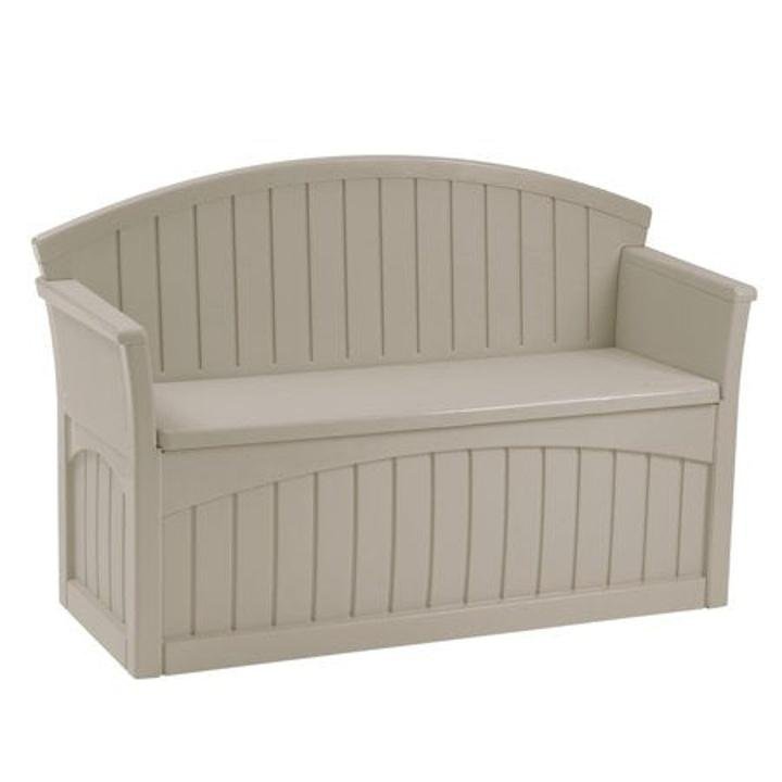 Suncast 50 Gallon Outdoor Resin Deck Storage Bench for Patio, Light Taupe, Light Taupe, 52-3/4 in. W x 21 in